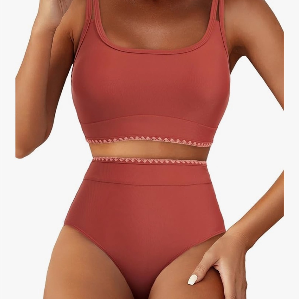 Rust Red High-Waisted Bikini Set